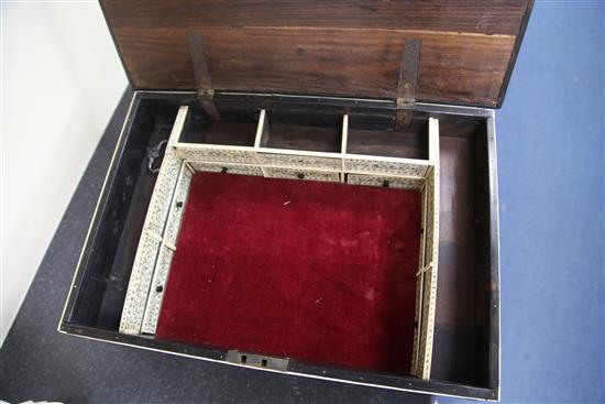 An 18th century Indo Portuguese ebony and ivory casket, width 1ft 7.5in. depth 1ft 1.5in. height 4.5in.